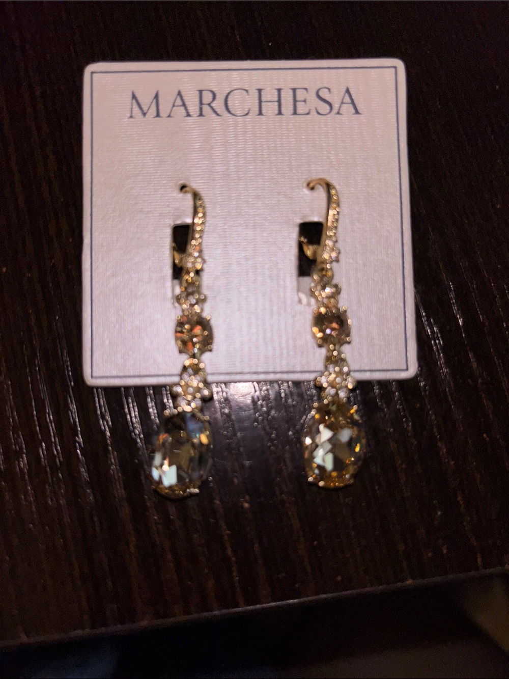 Marchesa Gold and Champagne Crystal Dangle Earrings